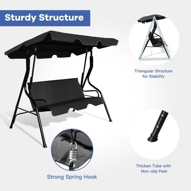 3 Seat Outdoor Patio Canopy Swing with Cushioned Steel Frame - 67.5 x 43.3 x 60.5(L x W x H)