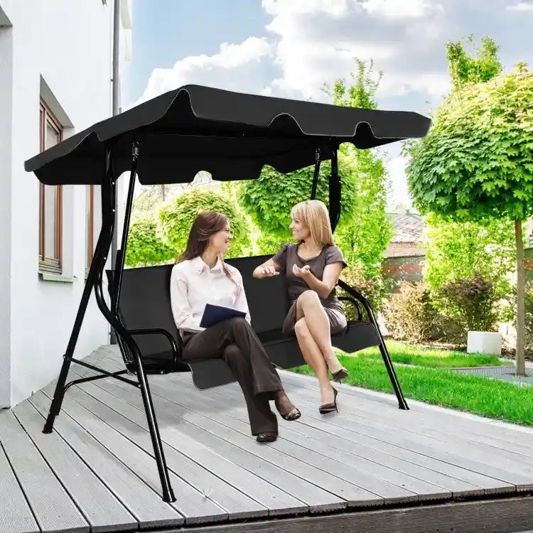 3 Seat Outdoor Patio Canopy Swing with Cushioned Steel Frame - 67.5 x 43.3 x 60.5(L x W x H)