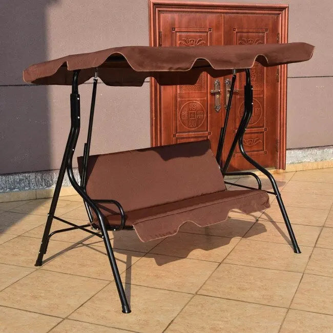 3 Seat Outdoor Patio Canopy Swing with Cushioned Steel Frame - 67.5 x 43.3 x 60.5(L x W x H)