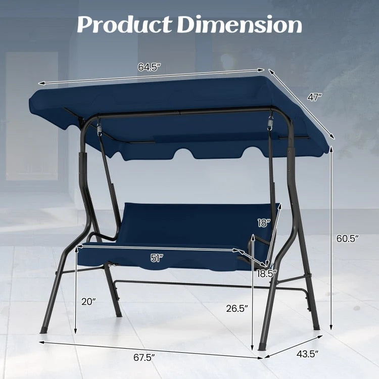 3 Seat Outdoor Patio Canopy Swing with Cushioned Steel Frame - 67.5 x 43.3 x 60.5(L x W x H)