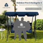 3 Seat Outdoor Patio Canopy Swing with Cushioned Steel Frame - 67.5 x 43.3 x 60.5(L x W x H)