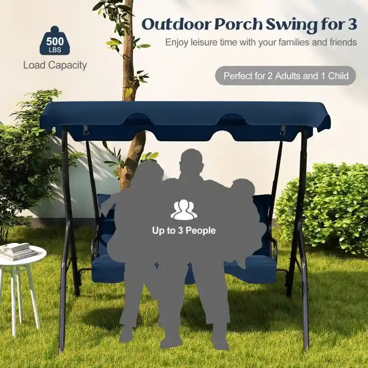 3 Seat Outdoor Patio Canopy Swing with Cushioned Steel Frame - 67.5 x 43.3 x 60.5(L x W x H)