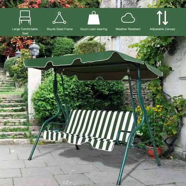 3 Seat Outdoor Patio Canopy Swing with Cushioned Steel Frame - 67.5 x 43.3 x 60.5(L x W x H)