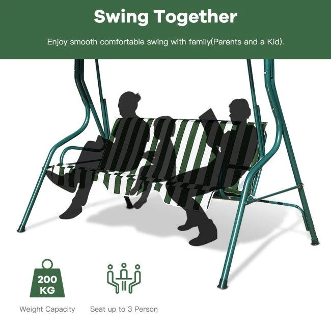 3 Seat Outdoor Patio Canopy Swing with Cushioned Steel Frame - 67.5 x 43.3 x 60.5(L x W x H)