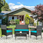 4 Pieces Patio Rattan Cushioned Sofa Set with Tempered Glass Coffee Table - 24 x 23.5 x 33 (L x W x H)