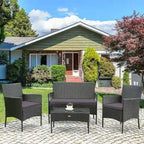 4 Pieces Patio Rattan Cushioned Sofa Set with Tempered Glass Coffee Table - 24 x 23.5 x 33 (L x W x H)