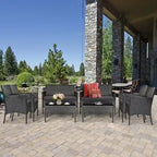 4 Pieces Patio Rattan Cushioned Sofa Set with Tempered Glass Coffee Table - 24 x 23.5 x 33 (L x W x H)