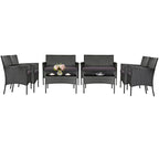 4 Pieces Patio Rattan Cushioned Sofa Set with Tempered Glass Coffee Table - 24 x 23.5 x 33 (L x W x H)