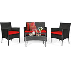 4 Pieces Patio Rattan Cushioned Sofa Set with Tempered Glass Coffee Table - 24 x 23.5 x 33 (L x W x H)