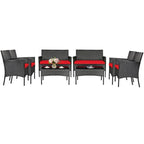 4 Pieces Patio Rattan Cushioned Sofa Set with Tempered Glass Coffee Table - 24 x 23.5 x 33 (L x W x H)