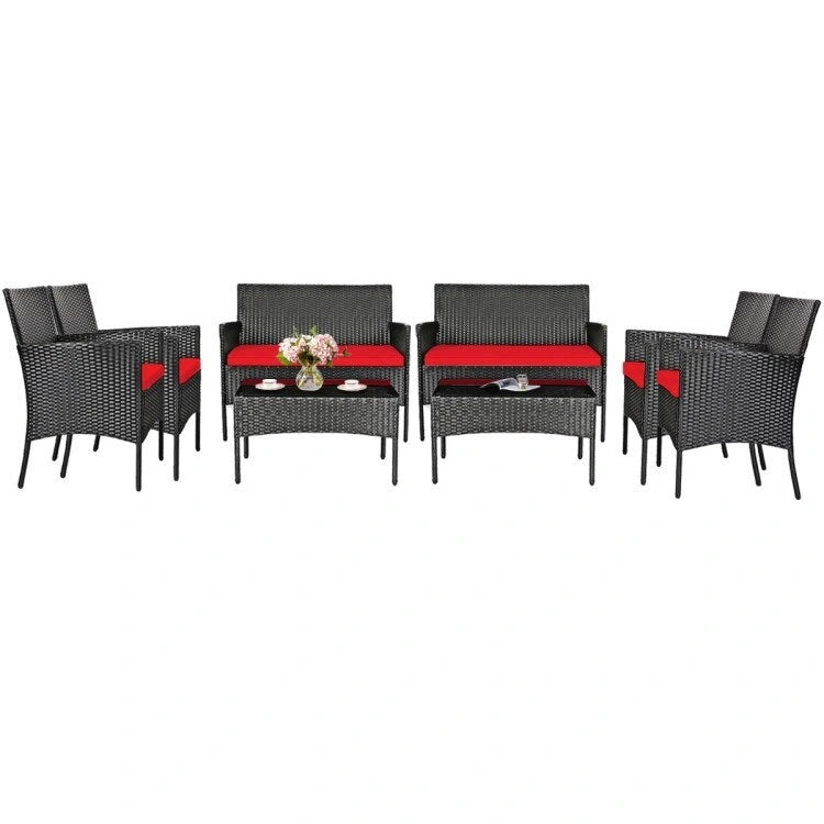 4 Pieces Patio Rattan Cushioned Sofa Set with Tempered Glass Coffee Table - 24 x 23.5 x 33 (L x W x H)