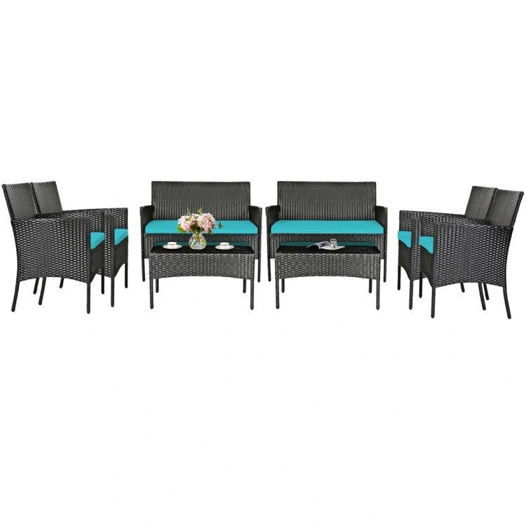 4 Pieces Patio Rattan Cushioned Sofa Set with Tempered Glass Coffee Table - 24 x 23.5 x 33 (L x W x H)