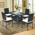 Costway 5PCS Patio Rattan Dining Set Table w/Glass Top Garden - See Details