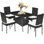 Costway 5PCS Patio Rattan Dining Set Table w/Glass Top Garden - See Details