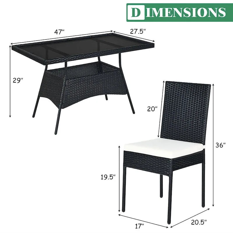 Costway 5PCS Patio Rattan Dining Set Table w/Glass Top Garden - See Details