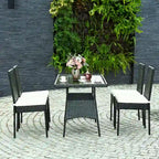 Costway 5PCS Patio Rattan Dining Set Table w/Glass Top Garden - See Details