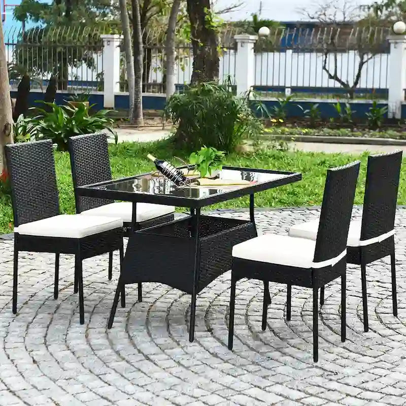 Costway 5PCS Patio Rattan Dining Set Table w/Glass Top Garden - See Details