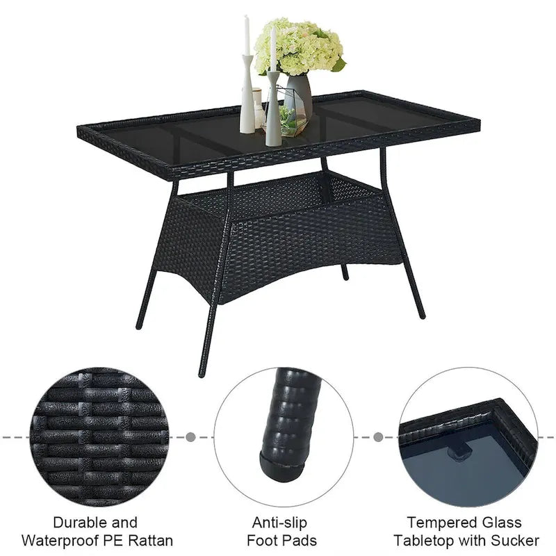 Costway 5PCS Patio Rattan Dining Set Table w/Glass Top Garden - See Details