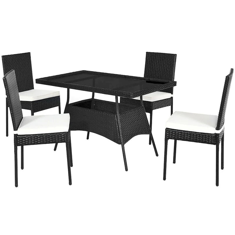 Costway 5PCS Patio Rattan Dining Set Table w/Glass Top Garden - See Details