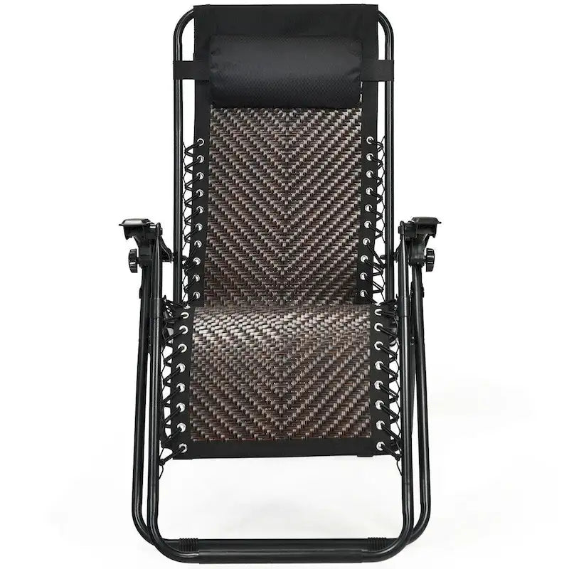 Folding Rattan Zero Gravity Lounge Chair with Removable Head Pillow - 32~61 x 25.5 x 34~43.5 (L x W x H)