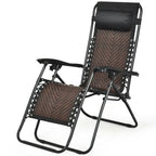 Folding Rattan Zero Gravity Lounge Chair with Removable Head Pillow - 32~61 x 25.5 x 34~43.5 (L x W x H)
