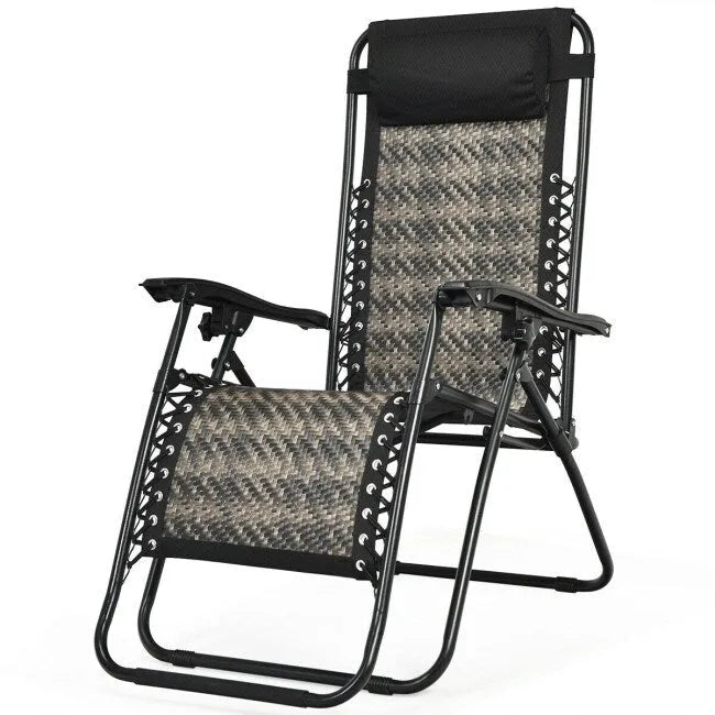 Folding Rattan Zero Gravity Lounge Chair with Removable Head Pillow - 32~61 x 25.5 x 34~43.5 (L x W x H)