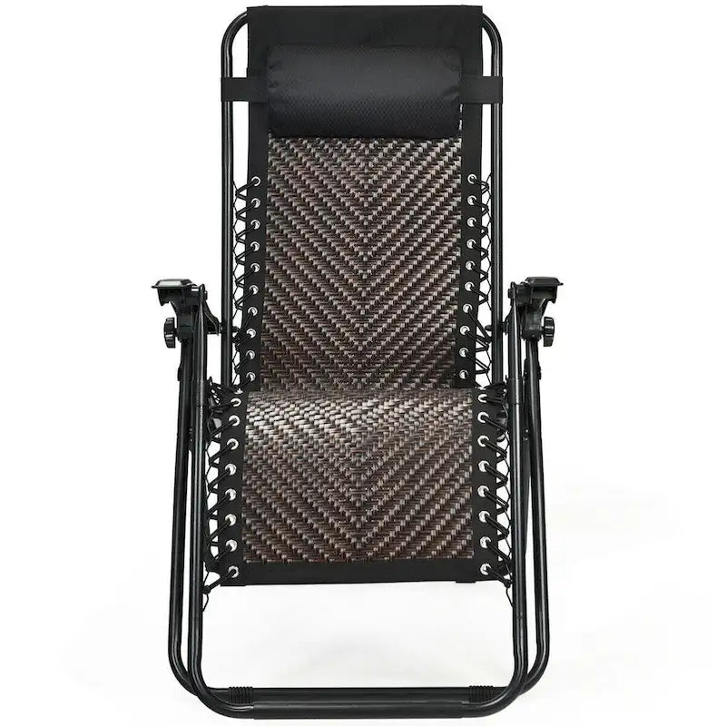 Folding Rattan Zero Gravity Lounge Chair with Removable Head Pillow - 32~61 x 25.5 x 34~43.5 (L x W x H)