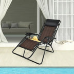 Folding Rattan Zero Gravity Lounge Chair with Removable Head Pillow - 32~61 x 25.5 x 34~43.5 (L x W x H)