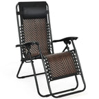 Folding Rattan Zero Gravity Lounge Chair with Removable Head Pillow - 32~61 x 25.5 x 34~43.5 (L x W x H)