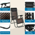Folding Rattan Zero Gravity Lounge Chair with Removable Head Pillow - 32~61 x 25.5 x 34~43.5 (L x W x H)
