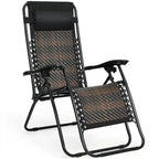 Folding Rattan Zero Gravity Lounge Chair with Removable Head Pillow - 32~61 x 25.5 x 34~43.5 (L x W x H)