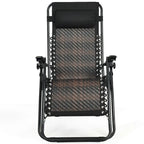 Folding Rattan Zero Gravity Lounge Chair with Removable Head Pillow - 32~61 x 25.5 x 34~43.5 (L x W x H)