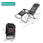 Folding Rattan Zero Gravity Lounge Chair with Removable Head Pillow - 32~61 x 25.5 x 34~43.5 (L x W x H)