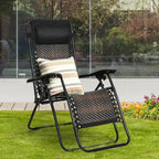 Folding Rattan Zero Gravity Lounge Chair with Removable Head Pillow - 32~61 x 25.5 x 34~43.5 (L x W x H)