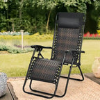 Folding Rattan Zero Gravity Lounge Chair with Removable Head Pillow - 32~61 x 25.5 x 34~43.5 (L x W x H)