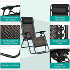Folding Rattan Zero Gravity Lounge Chair with Removable Head Pillow - 32~61 x 25.5 x 34~43.5 (L x W x H)