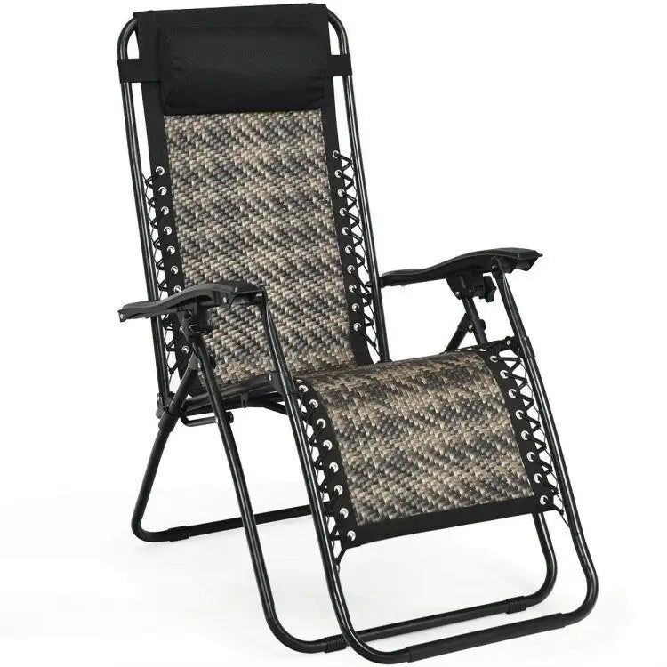 Folding Rattan Zero Gravity Lounge Chair with Removable Head Pillow - 32~61 x 25.5 x 34~43.5 (L x W x H)