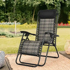 Folding Rattan Zero Gravity Lounge Chair with Removable Head Pillow - 32~61 x 25.5 x 34~43.5 (L x W x H)
