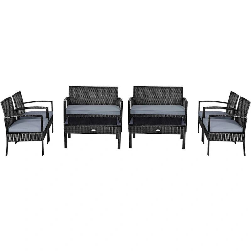 Costway 8PCS Patio Rattan Furniture Set Garden Deck - 8-Piece Sets