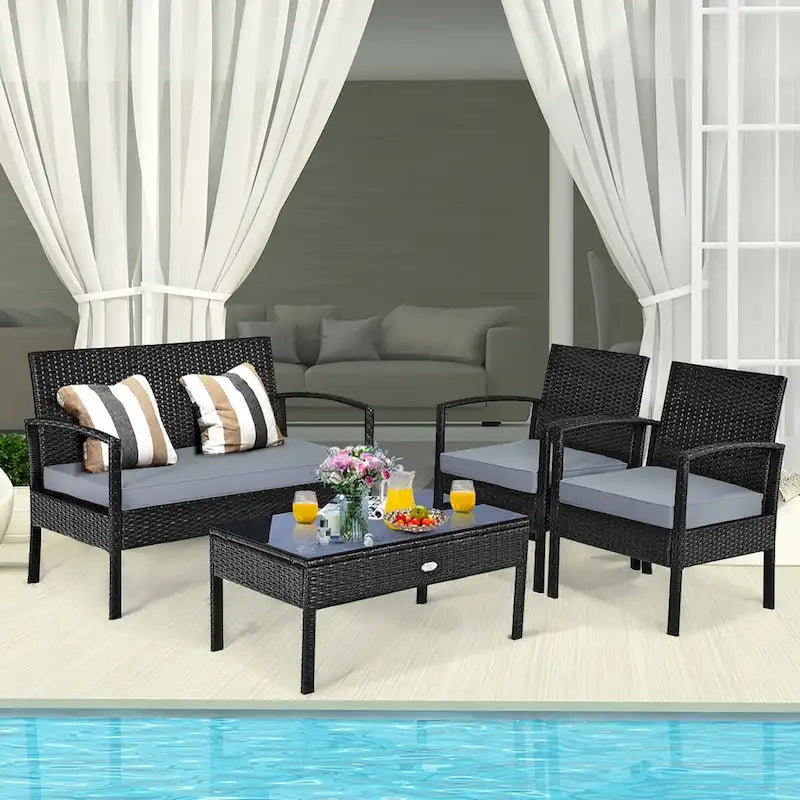 Costway 8PCS Patio Rattan Furniture Set Garden Deck - 8-Piece Sets