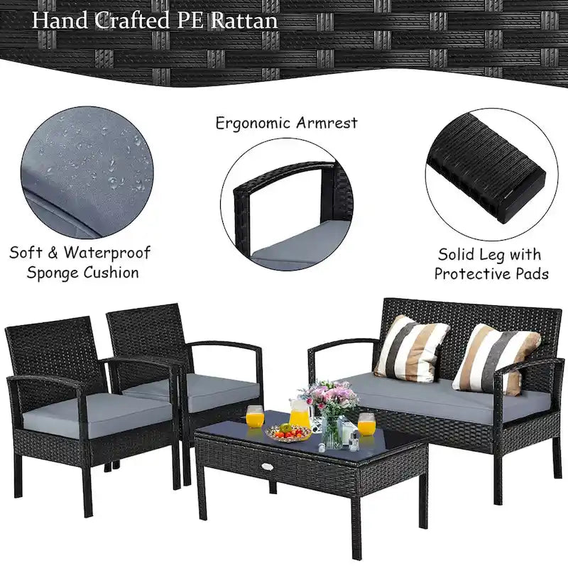 Costway 8PCS Patio Rattan Furniture Set Garden Deck - 8-Piece Sets
