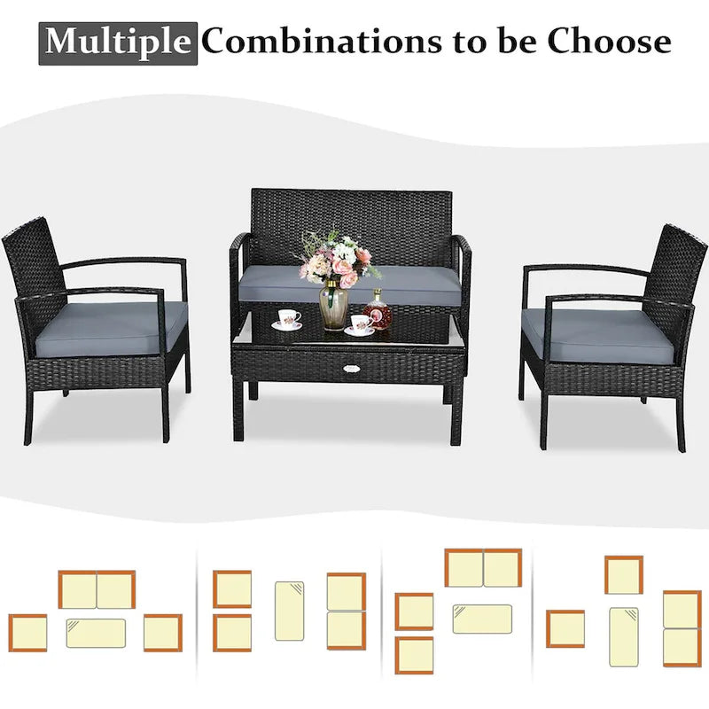 Costway 8PCS Patio Rattan Furniture Set Garden Deck - 8-Piece Sets