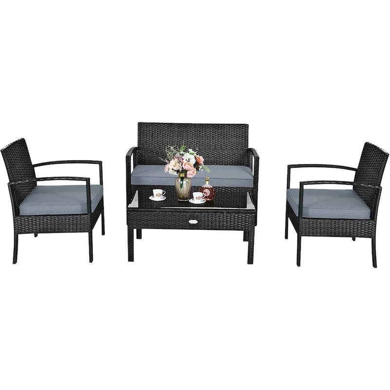 Costway 8PCS Patio Rattan Furniture Set Garden Deck - 8-Piece Sets