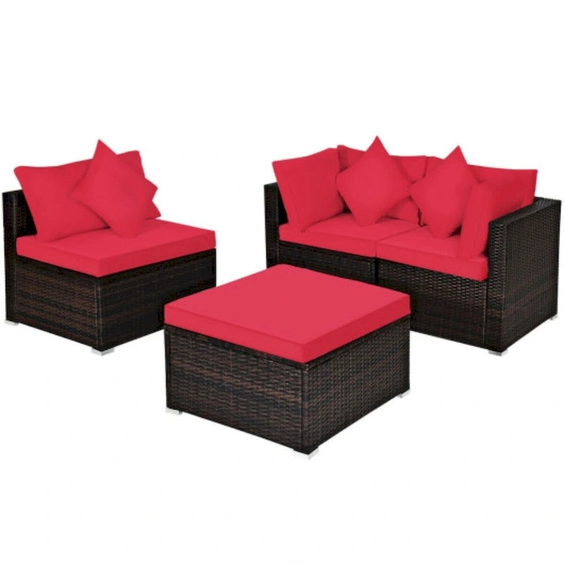4 Pieces Patio Rattan Furniture Set with Removable Cushions and Pillows - Corner Sofa: 29 x 29 x 25