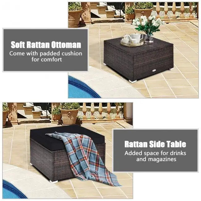 4 Pieces Patio Rattan Furniture Set with Removable Cushions and Pillows - Corner Sofa: 29 x 29 x 25