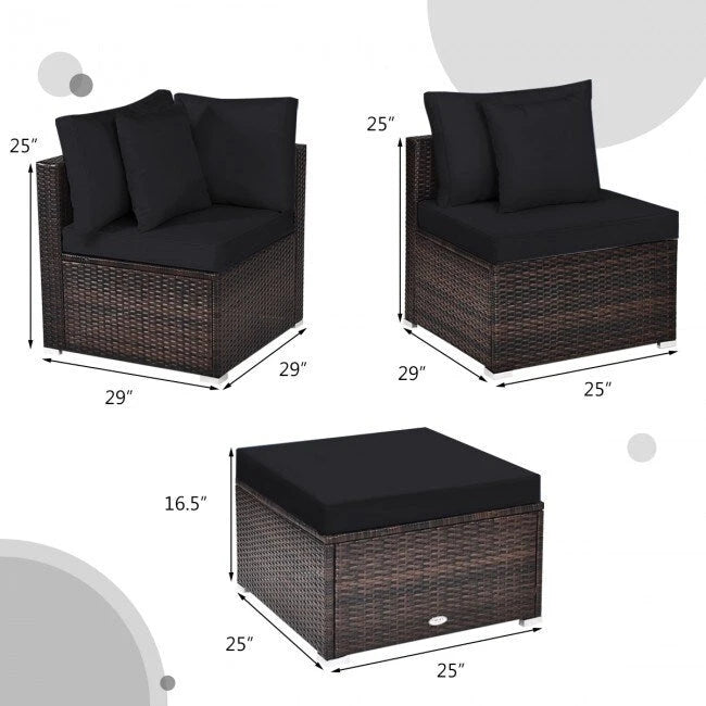 4 Pieces Patio Rattan Furniture Set with Removable Cushions and Pillows - Corner Sofa: 29 x 29 x 25