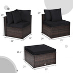 4 Pieces Patio Rattan Furniture Set with Removable Cushions and Pillows - Corner Sofa: 29 x 29 x 25