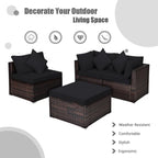 4 Pieces Patio Rattan Furniture Set with Removable Cushions and Pillows - Corner Sofa: 29 x 29 x 25