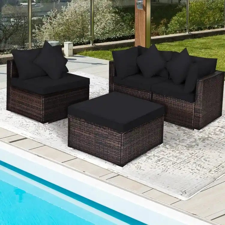 4 Pieces Patio Rattan Furniture Set with Removable Cushions and Pillows - Corner Sofa: 29 x 29 x 25