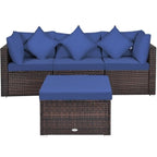 4 Pieces Patio Rattan Furniture Set with Removable Cushions and Pillows - Corner Sofa: 29 x 29 x 25